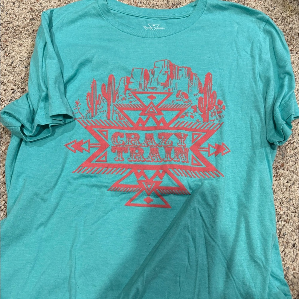 Crazy Train Blue Short Sleeve Tee with Tribal Design